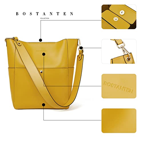 BOSTANTEN Women's Leather Designer Handbags Tote Purses Shoulder Bucket Bag Yellow