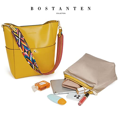 BOSTANTEN Women's Leather Designer Handbags Tote Purses Shoulder Bucket Bag Yellow