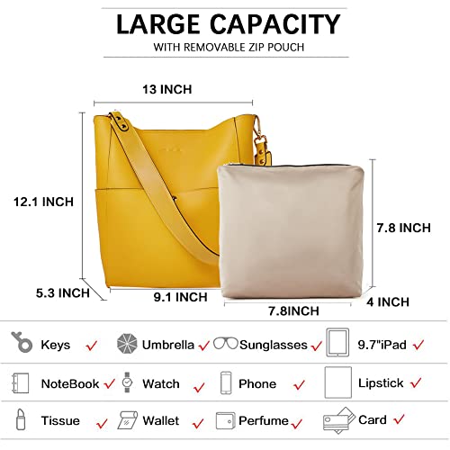 BOSTANTEN Women's Leather Designer Handbags Tote Purses Shoulder Bucket Bag Yellow