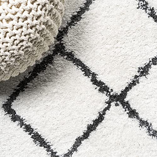 JONATHAN Y MOH410A-8 Cami Moroccan Style Diamond Shag Indoor Area-Rug Bohemian Contemporary Geometric Easy-Cleaning Bedroom Kitchen Living Room Non Shedding, 8 X 10, White/Black