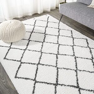 JONATHAN Y MOH410A-8 Cami Moroccan Style Diamond Shag Indoor Area-Rug Bohemian Contemporary Geometric Easy-Cleaning Bedroom Kitchen Living Room Non Shedding, 8 X 10, White/Black