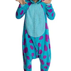 Disney Monsters Inc. Adult Sulley Kigurumi Sherpa Fleece Cosplay Costume One Piece Union Suit (L/XL) Blue