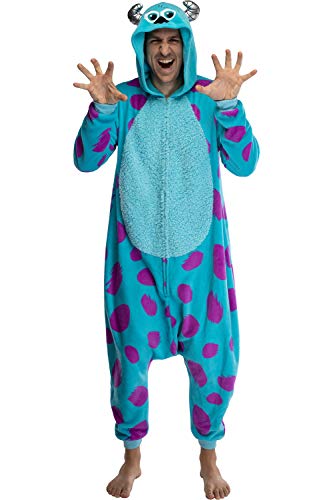 Disney Monsters Inc. Adult Sulley Kigurumi Sherpa Fleece Cosplay Costume One Piece Union Suit (L/XL) Blue