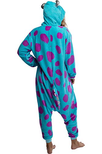 Disney Monsters Inc. Adult Sulley Kigurumi Sherpa Fleece Cosplay Costume One Piece Union Suit (L/XL) Blue