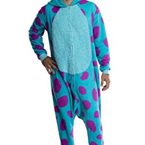 Disney Monsters Inc. Adult Sulley Kigurumi Sherpa Fleece Cosplay Costume One Piece Union Suit (L/XL) Blue