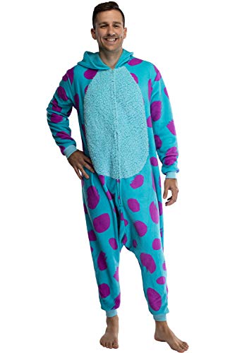 Disney Monsters Inc. Adult Sulley Kigurumi Sherpa Fleece Cosplay Costume One Piece Union Suit (L/XL) Blue