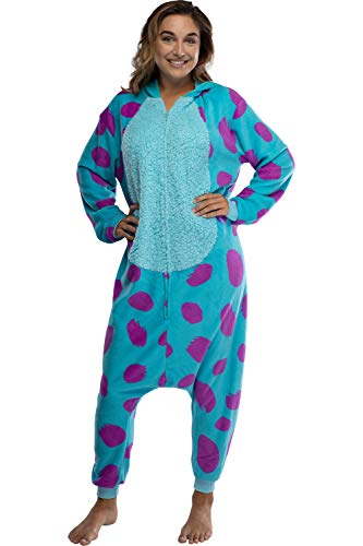 Disney Monsters Inc. Adult Sulley Kigurumi Sherpa Fleece Cosplay Costume One Piece Union Suit (2X/3X) Blue