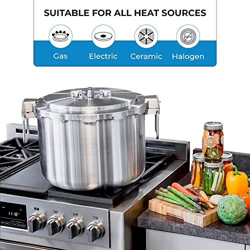 Buffalo 37 Quart Stainless Steel Pressure Cooker Extra Large Canning Pot with Rack and Lid for Home, Commercial Use - Easy to Clean Stove Top Pressure Canner, Can Cooker - SG Certificate QCP435