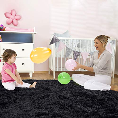 Ultra Soft Black Rugs for Bedroom 4x6 Feet, Fluffy Shag Area Rugs for Living Room, Large Comfy Furry Rug for Boys Kids Baby Room Decor, Non Slip Nursery Rug Modern Indoor Fuzzy Floor Carpet