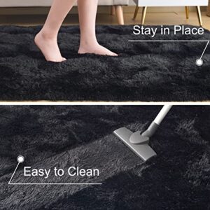 Ultra Soft Black Rugs for Bedroom 4x6 Feet, Fluffy Shag Area Rugs for Living Room, Large Comfy Furry Rug for Boys Kids Baby Room Decor, Non Slip Nursery Rug Modern Indoor Fuzzy Floor Carpet