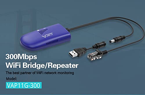 VONETS WiFi to Wired WiFi Bridge Ethernet/Signal Repeater Mini Industrial 2.4GHz 300Mbps 1 RJ45 Male USB/DC Powered for Monitoring,Electronic Scales,IP Printer,Robots,Medical Devices VAP11G-300
