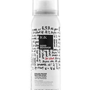 IGK GOOD BEHAVIOR Spirulina Protein Smoothing Spray Travel | Keratin Like Treatment + Frizz Control + Heat Protectant | Vegan + Cruelty Free | 2.4 Oz