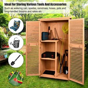 TITIMO 63" Outdoor Garden Storage Shed - Wooden Shutter Design Fir Wood Storage Organizers - Patios Tool Storage Cabinet Lockers for Tools, Lawn Care Equipment, Pool Supplies and Garden Accessories