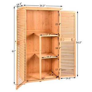 TITIMO 63" Outdoor Garden Storage Shed - Wooden Shutter Design Fir Wood Storage Organizers - Patios Tool Storage Cabinet Lockers for Tools, Lawn Care Equipment, Pool Supplies and Garden Accessories