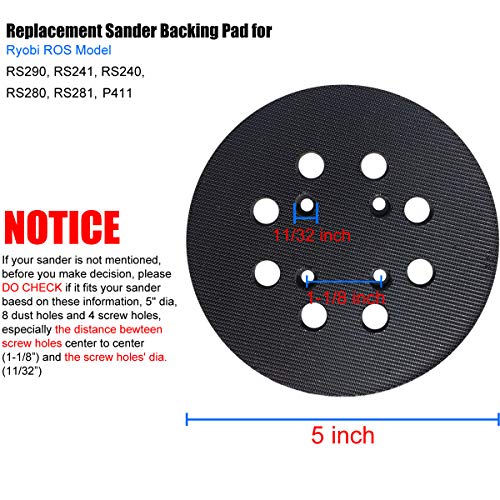 5" Hook and Loop Replacement Backing Pad for Ryobi #300527002 - Compatible with Ryobi RS290, RS241, RS240, RS280/RS280VS, RS281VS, P411 Random Orbit Sander