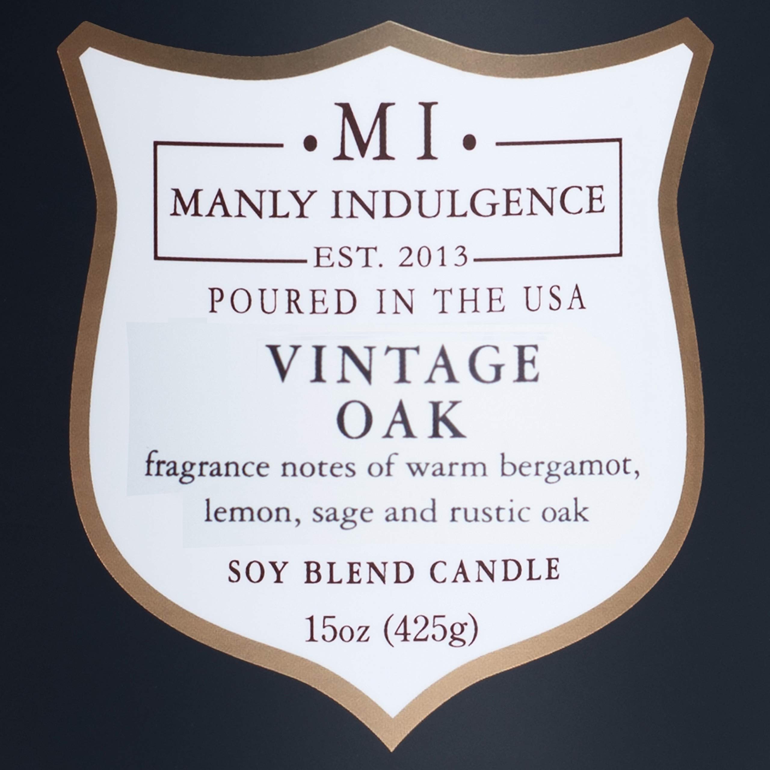 Manly Indulgence Vintage Oak Scented Jar Candle for Men, Wood Wicked Candle, 15 oz - Bergamot, Lemon, Sage & Rustic Oak - Up to 60 Hours Burn, Soy Blend Wax, USA Poured