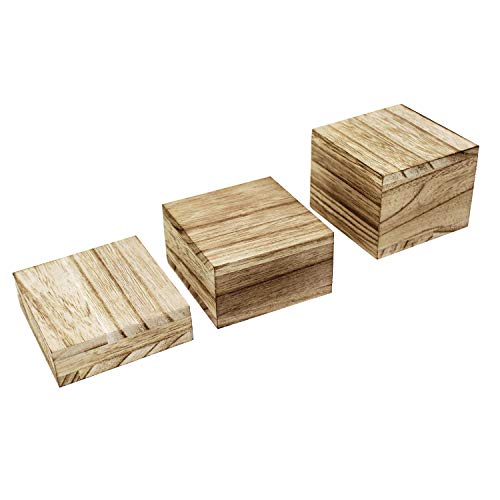 MOOCA Wooden 3 Pcs Square Risers for Display Jewelry and Accessories Display Stand, Wooden Risers for Display, Wood Display Stand Wooden Display Risers, Oak Color