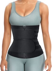 hoplynn sweat waist trainer for women two belts, neoprene workout corset waist trainer cincher trimmer shaper zipper black large