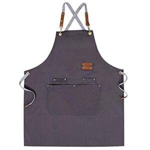 chef apron,cross back apron for men women with adjustable straps and large pockets,canvas,m-xxl (grey)