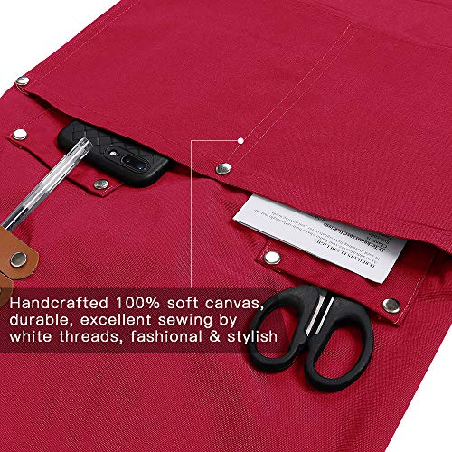 Chef Apron,Cross Back Apron for Men Women with Adjustable Straps and Large Pockets,Canvas,M-XXL (Red)