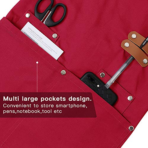 Chef Apron,Cross Back Apron for Men Women with Adjustable Straps and Large Pockets,Canvas,M-XXL (Red)