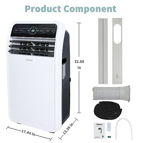 Shinco 12,000 BTU Portable Air Conditioner, Portable AC Unit with Built-in Cool, Dehumidifier&Fan Modes for Room up to 400 sq.ft, Room Air Conditioner with Remote Control, 24 Hour Timer, Installation Kit