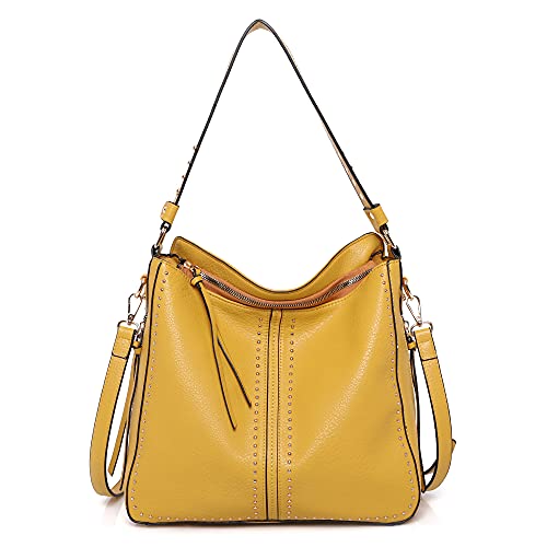 Montana West Large Leather Hobo Handbag for Women Studded Shoulder Bag Crossbody Purse (Mustard) MWC-1001MSTD