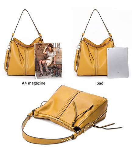 Montana West Large Leather Hobo Handbag for Women Studded Shoulder Bag Crossbody Purse (Mustard) MWC-1001MSTD