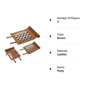 Woodronic Upgraded 3 in 1 Backgammon Chess Checkers Set, Roll Up Travel Game Set for Adults and Kids, Brown, 13.0'' x 10.0''