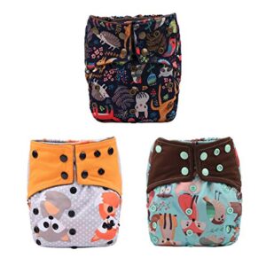 aill in one night aio cloth diaper nappy sewn in insert reusable washable (animal pack)