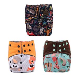 AIll in One Night AIO Cloth Diaper Nappy Sewn in Insert Reusable Washable (Animal Pack)