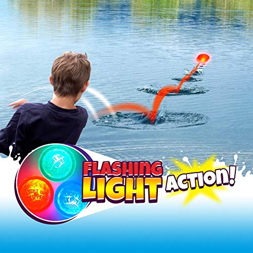 JA-RU Light Up Water Skipper Disc (1 Disc Toy) Water Hopper Bouncing Ball for Kids & Adult. Fun Summer Beach, Lake, & Swimming Pool Toys & Accessories. Outdoor Games. Easter Basket Stuffers. 862-1p