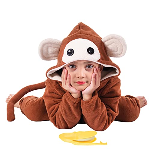 Kids Monkey Onesie Costume Boys Girls Animal Monkey Onesies Christmas Suit for Child Toddler with Banana Accessories