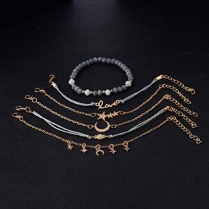 Aluinn Boho Rope Bracelet for Women Fashion Gold Moon Hand Catenary Star Lovr Hand Chain Pearl Bracelet Jewelry for Girls