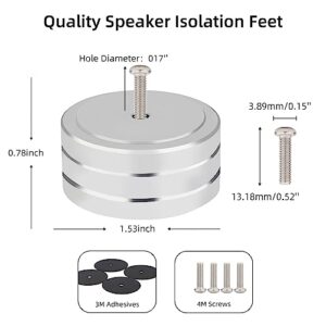 Monosaudio Isolation Feet HiFi Feet 4Pcs 40x20mm Aluminum Universal Turntable Feet with Non-Slip Rubber Rings No Need Adhesive for Audio,Speakers,Subwoofers,Home Theater,Turntable,DAC(Silver Color)