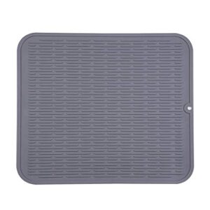 Piduules Eco-friendly Silicone Dish Drying Mat Large Reusable Non-slipping and Heat Resistant Dish Quick Drying Pad, Dishwasher Safe, Gray XL 18"x15.8"