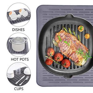 Piduules Eco-friendly Silicone Dish Drying Mat Large Reusable Non-slipping and Heat Resistant Dish Quick Drying Pad, Dishwasher Safe, Gray XL 18"x15.8"