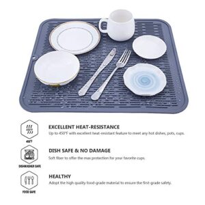 Piduules Eco-friendly Silicone Dish Drying Mat Large Reusable Non-slipping and Heat Resistant Dish Quick Drying Pad, Dishwasher Safe, Gray XL 18"x15.8"