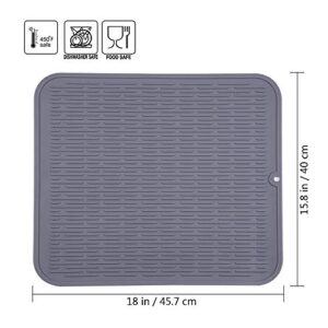 Piduules Eco-friendly Silicone Dish Drying Mat Large Reusable Non-slipping and Heat Resistant Dish Quick Drying Pad, Dishwasher Safe, Gray XL 18"x15.8"
