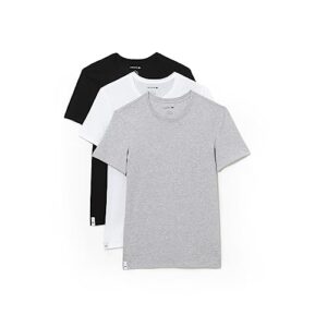 lacoste mens essentials 3 pack 100% cotton slim fit crew neck t-shirts base layer top, white/silver chineblack, large us