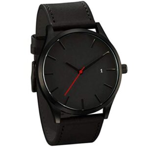 lsvtrus popular low-key men's quartz wristwatch minimalist connotation leather watch (black)