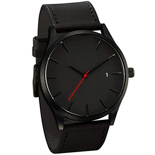 LsvtrUS Popular Low-Key Men's Quartz Wristwatch Minimalist Connotation Leather Watch (Black)