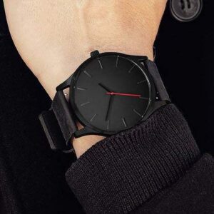 LsvtrUS Popular Low-Key Men's Quartz Wristwatch Minimalist Connotation Leather Watch (Black)