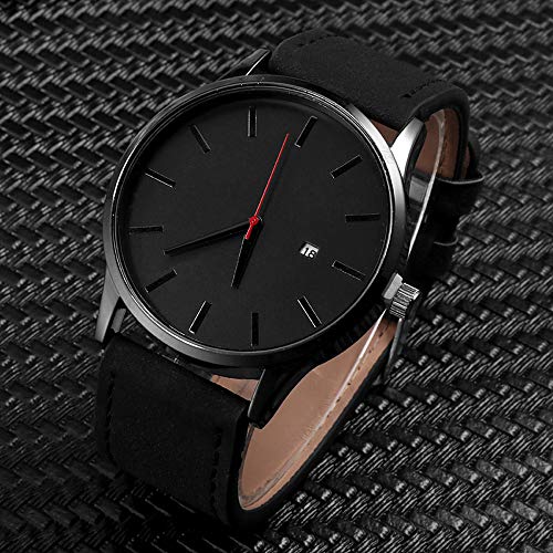 LsvtrUS Popular Low-Key Men's Quartz Wristwatch Minimalist Connotation Leather Watch (Black)