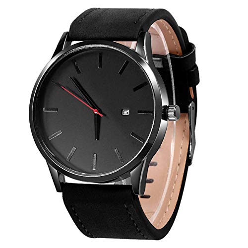 LsvtrUS Popular Low-Key Men's Quartz Wristwatch Minimalist Connotation Leather Watch (Black)