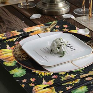 Autumnof Pumpkins Sunflowers Leaves Branches Placemats Set of 6, Double Sides Printing Place mats for Kitchen Dining Table Non-Slip Decorative Table Mat Washable