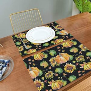 Autumnof Pumpkins Sunflowers Leaves Branches Placemats Set of 6, Double Sides Printing Place mats for Kitchen Dining Table Non-Slip Decorative Table Mat Washable