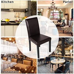 Yaheetech Dining Chairs Side PU Cushion Chairs with Waterproof Surface and Wood Legs for Kitchen Restaurant and Living Room, Set of 4, Brown