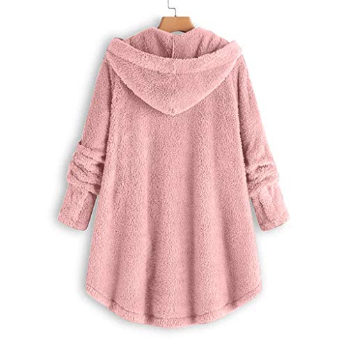 Youmymine Women Plus Size Coat Winter Warm Outwear Button Plush Hooded Solid Cardigan Wool Jacket (XXXL, Pink)