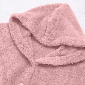 Youmymine Women Plus Size Coat Winter Warm Outwear Button Plush Hooded Solid Cardigan Wool Jacket (XXXL, Pink)